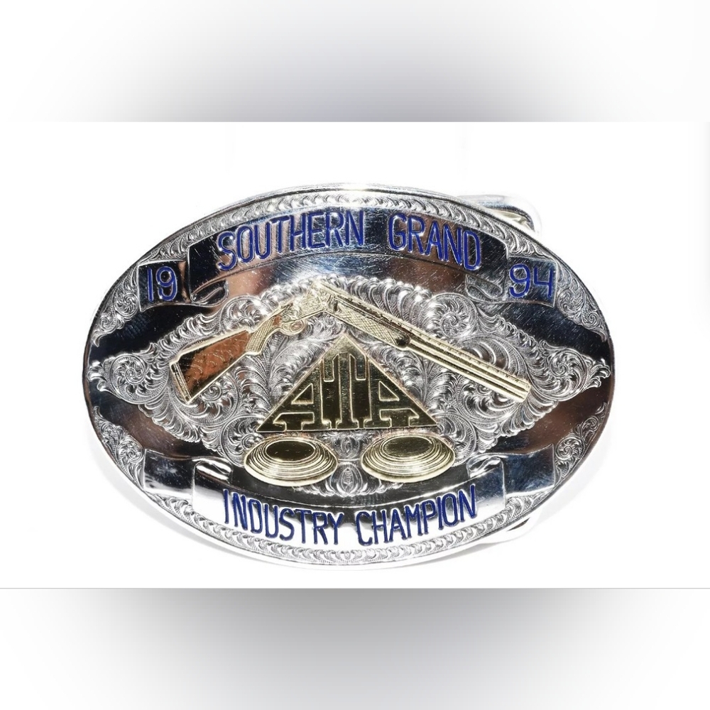 .925 STERLING SILVER & 10K YELLOW GOLD "ATA" STATEMENT BELT BUCKLE